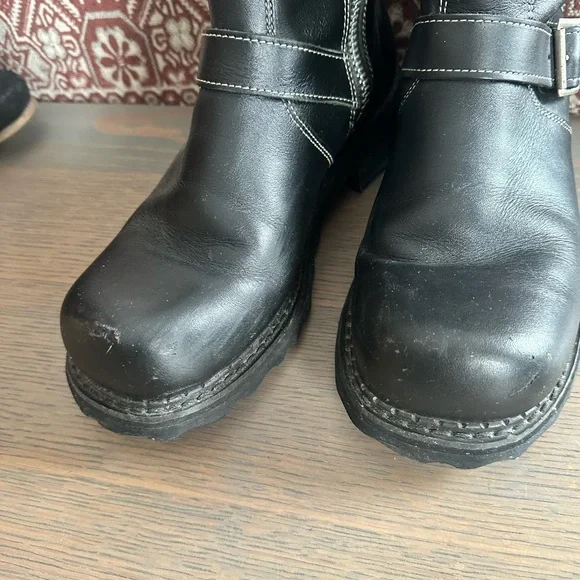 John Fluevog Black Leather Moto Boots with Buckles - Picture 9 of 9